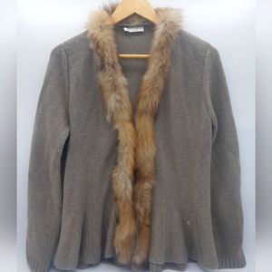 Dismero - Size Large - Fur trimmed Peplum Style Cardigan Wool Knit Blend…